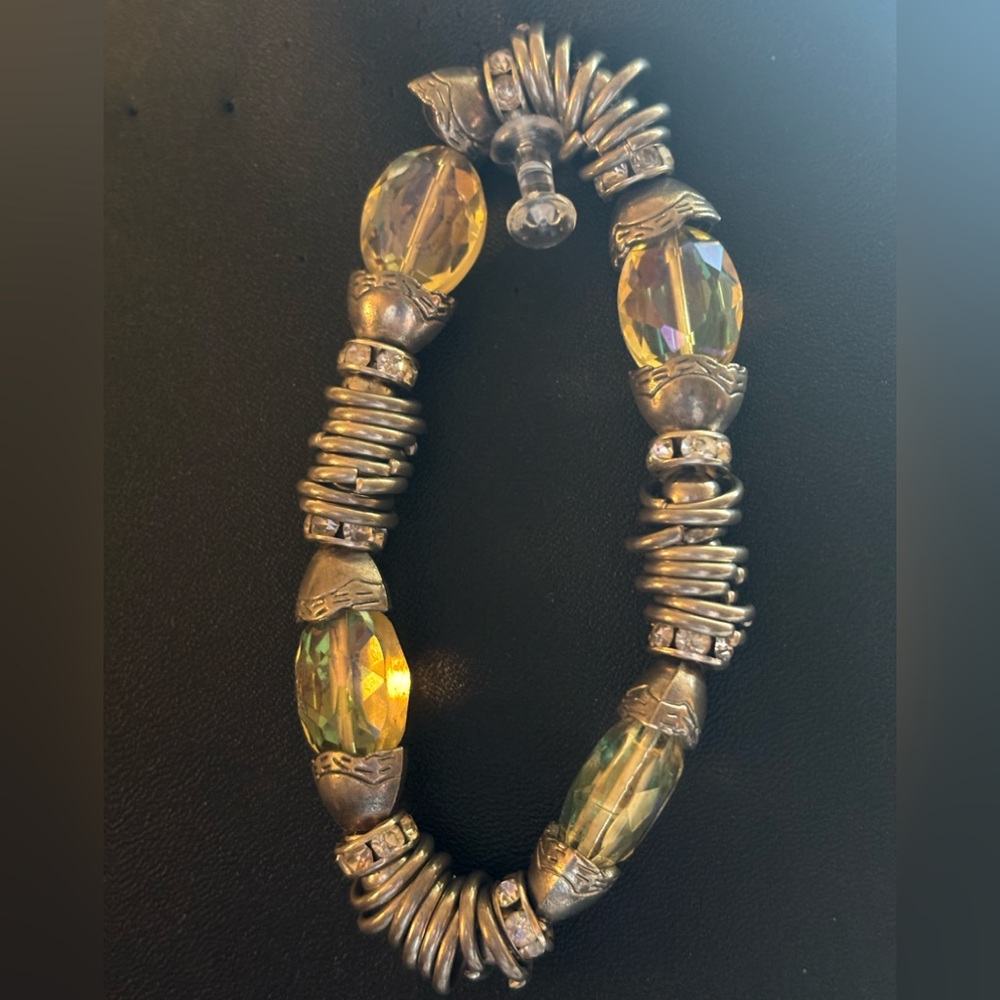 Elegant Silver and AB yellow Beaded Bracelet